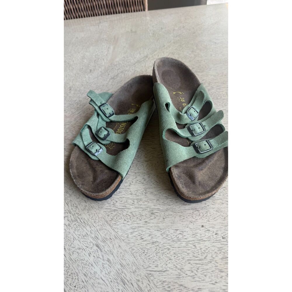 Birkenstock Florida Sandals EU 38 L6 M5 Sage Green Suede Leather 3 Strap
